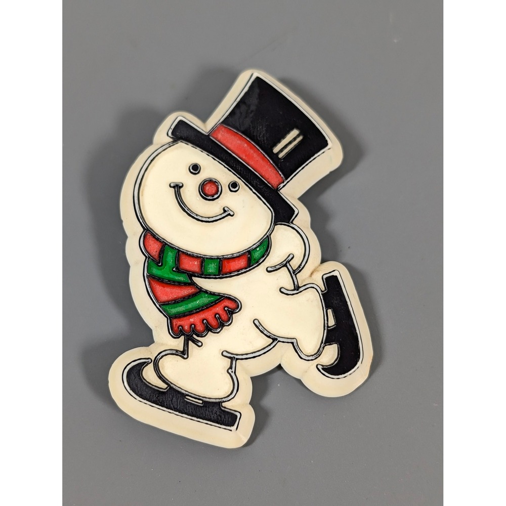 Vintage Hallmark Frosty Snowman‎ Ice Skating Plastic Pin Brooch